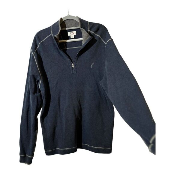 Cutter & Buck Men's Mock Neck 1/4 Zip Blue Logo Pullover Sweatshirt L Streetwear - Picture 2 of 8
